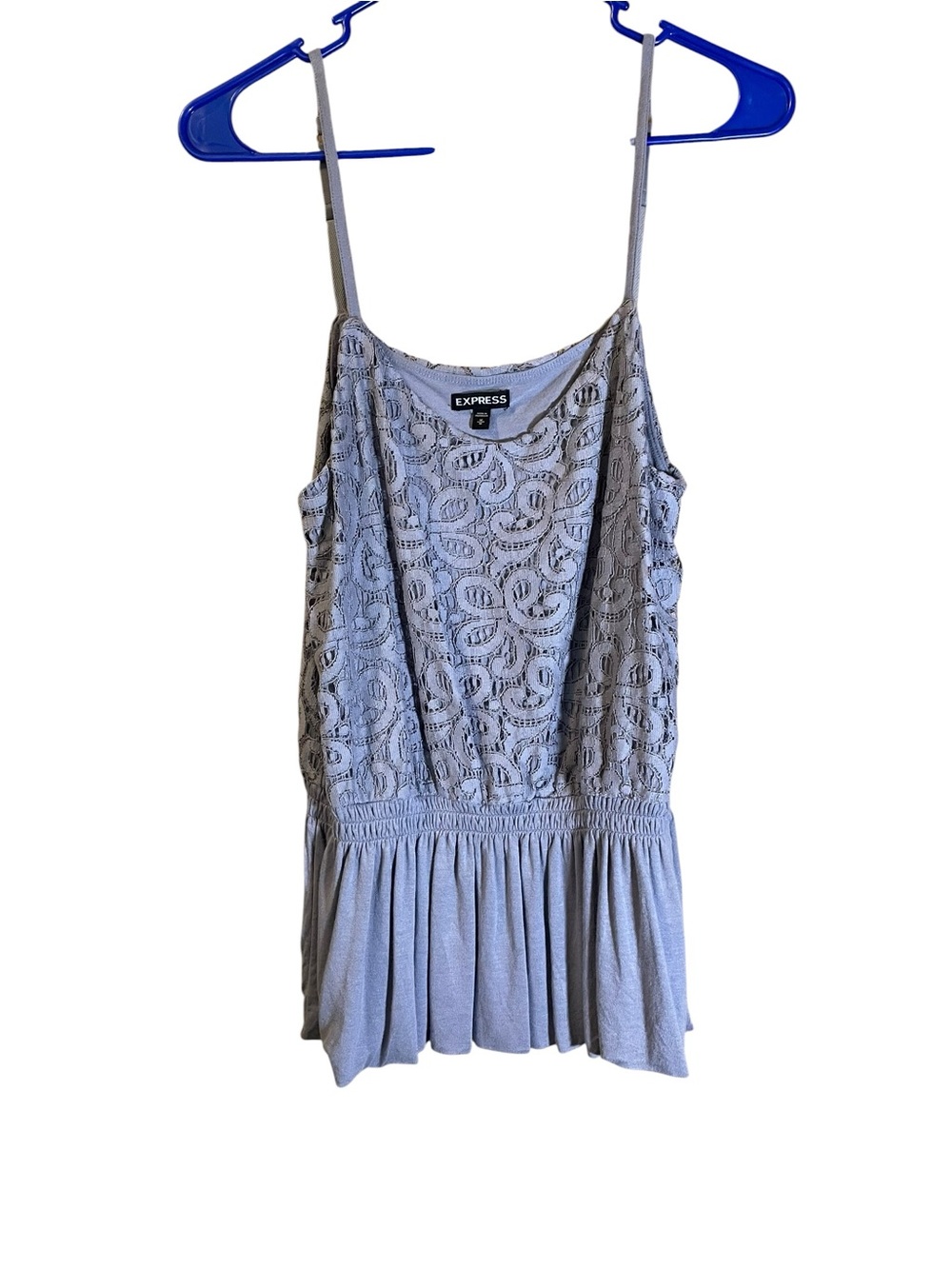 Express Light Gray Lace-Front Peplum Cami